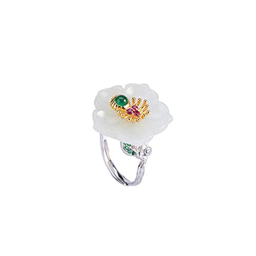 Verstellbarer Ring für Damen – Ring für Damen, offen, verstellbar, S925, einfacher eingelegter Hetian-Jade-Pflaumenblüten-Retro-Öffnungsring, handgefertigter einzigartiger Schmuck für Damen, Weihnach