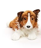 Uni-Toys - Langhaarcollie, liegend - Gesicht weiß-braun - 41 cm (Länge) - Plüsch-Hund, Collie, Haustier - Plüschtier, Kuscheltier