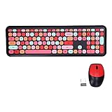 Heayzoki Kabelloses Tastatur- und Maus-Set,Tastatur-Maus-Kombi-Gaming-Maus und -Tastatur 2,4 G Retro Multi Color Mute Cover Kabelloses Tastatur- und Maus-Set für Home Office(Schwarz gemischt)
