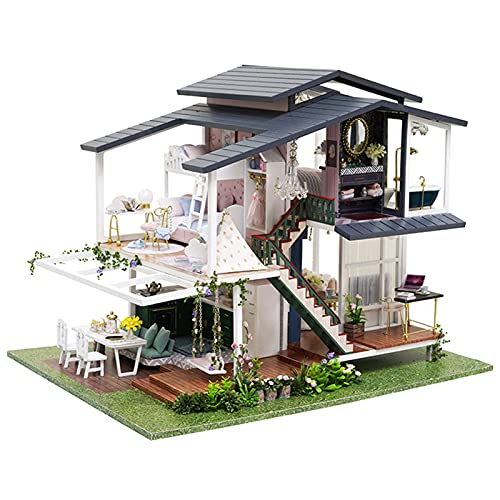 Zerodis Miniatur Puppenhaus, DIY Puppenhaus Kit 3-stöckige Villa Mini Haus Zimmer Geburtstagsgeschenke für Mädchen