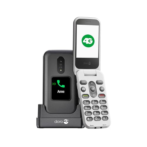 Doro 2880 4G Handy mit Klappdeckel für Senioren – einfach zu bedienen – Handy ohne Internet – Doppelbildschirm – Hilfstaste – Sprachtasten – Bluetooth (Schwarz/Weiß)