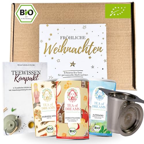 Bio Tee Geschenk Weihnachten mit Teesieb - Fröhliche Weihnachten - Mit Liebe gefertigt von Menschen mit Behinderung | fair | loser Tee als Geschenkbox