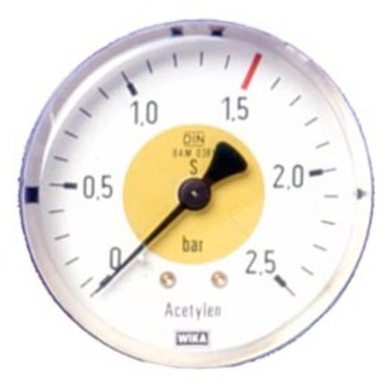 ELMAG - Arbeitsdruckmanometer (Azetylen) ø63mm, 0-2,5 bar, AG 1/4" unten für Druckregler