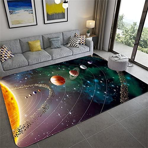 3D Universum Planeten Teppich Galaxy Schlafzimmer Wohnzimmer Teppich Groß Schlafzimmer Teppich Kinder Junge Toilettenmatte Fußmatte Badezimmermatte Couchtisch Teppiche (Farbe1,140 x 180 cm)