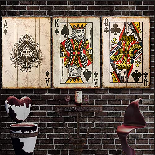 Wandkunst Bar Pub Dekoration Home Design Bilder Wanddekoration Spielkarten Vintage Poker Leinwand Poster und Drucke (70x100cm)3pcs Rahmenlos