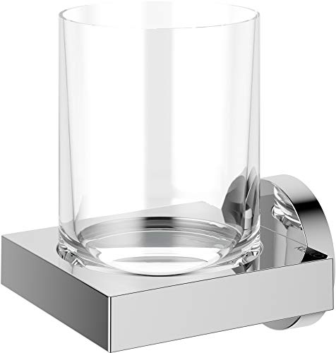 KEUCO Zahnputzbecher-Halter hochglanz-verchromt und Kristallglas klar, Glas mit Halter für Badezimmer, Zahnbürstenhalter, Wandmontage, Edition 90