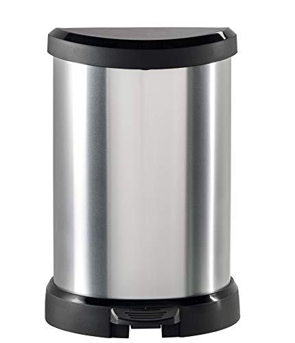 CURVER Decobin Metal Abfallbehälter Deco 20L in schwarz/Silber metallic, Plastik, 30.3 x 26.8 x 44.8 cm
