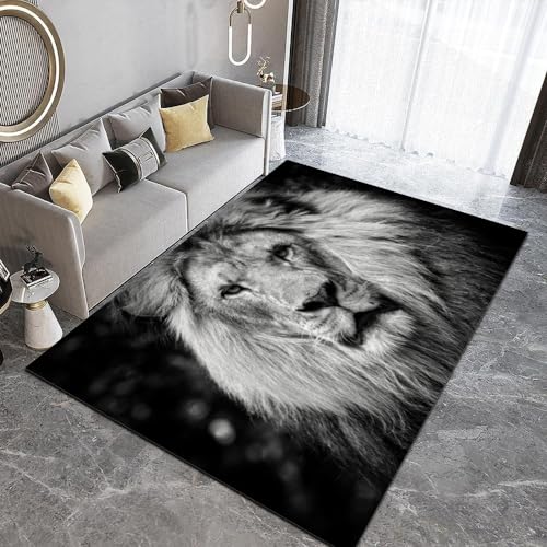 HUANYIN Tierischer Löwe Grauer und schwarzer Teppich, Wohnzimmerteppich, Schlafzimmersofa-Fußmatte, Heimdekoration, rutschfeste Bodenmatte für Kinder, Geschenk