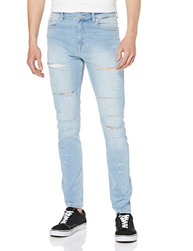 New Look Herren Arnie Rip Bleach Skinny Jeans, Blau (Light Blue 45), 32W / 32L