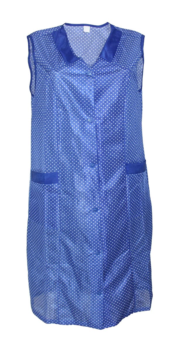 Kittel Schürze Kittelschürze Dederon Nylon blau o. rot, Größe:40, Farbe:blau mit weißen Punkten