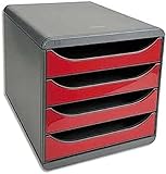 Exacompta 310718D Premium Ablagebox mit 4 Schubladen für DIN A4+ Dokumente. Belastbare Schubladenbox mit hoher Kapazität für mehr Platz auf dem Schreibtisch Big Box Iderama Schwarz|Karminrot