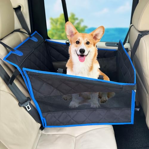 Hunde-Autositz für mittelgroße Hunde, harte Gesäßverlängerung für Hunde mit Seitenklappe und Aufbewahrungstasche, wasserdichter Sitzschutz für Hunde, Hundehängematte für Auto/LKW/SUV, waschbare