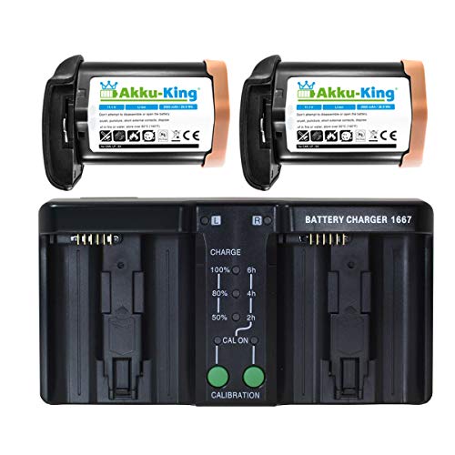 Duo Akku-Ladegerät kompatibel mit Canon EOS 1D X, 1D Mark III, 1D Mark IV, 1Ds Mark III Akku + 2X Akku-King Akku LP-E4