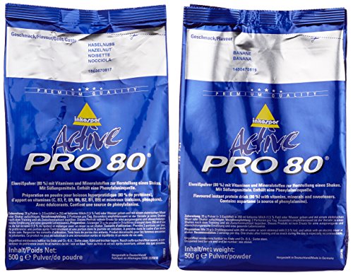 Inkospor Active Proteinshake Pro 80 Beutel 2er Mix Pack (2 x 500 g) Banane/Haselnuss, 1er Pack (1 x 1 kg)