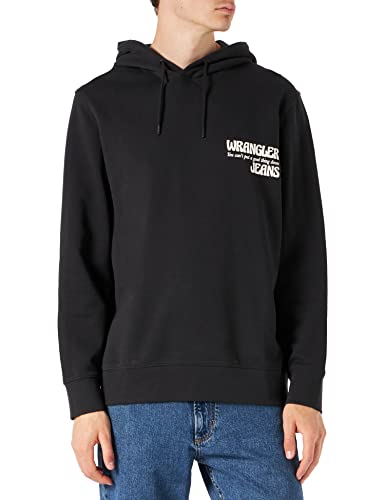 Wrangler Men's Slogan Hoodie Sweatshirt, Faded Black, Small