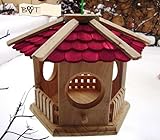 Vogelhaus, aus Holz Vöglehus Vogelvilla behandelt Futterhaus mit rotem Dach Schindel ROT S25ro