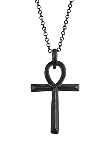 Halskette Herren Ankh Kreuz Heiliges Symbol 925 Silber Kuzzoi Schwarz