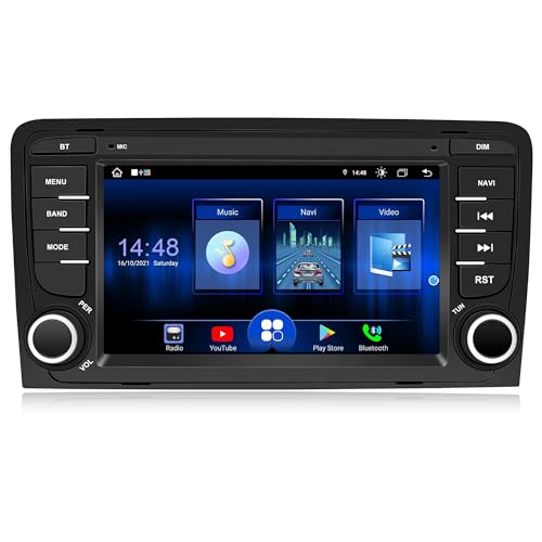 Ponskoy Autoradio Android Radio für Audi A3 2 8P 2003-2013, 7 Zoll Autoradio CarPlay Android Auto Android Stereo Auto Radio mit GPS Rückfahrkamera Bluetooth WLAN SWC BT DSP FM AM Radio, 2+32GB