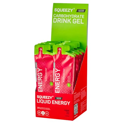 Squeezy Liquid Energy (Zitrone & Koffein) 12 Pack - Sport Energy Gel mit erhöhtem Wasseranteil für schnelle & dauerhafte Energie bei maximaler Verträglichkeit beim Radsport, Marathon & Co. - ohne Nachtrinken