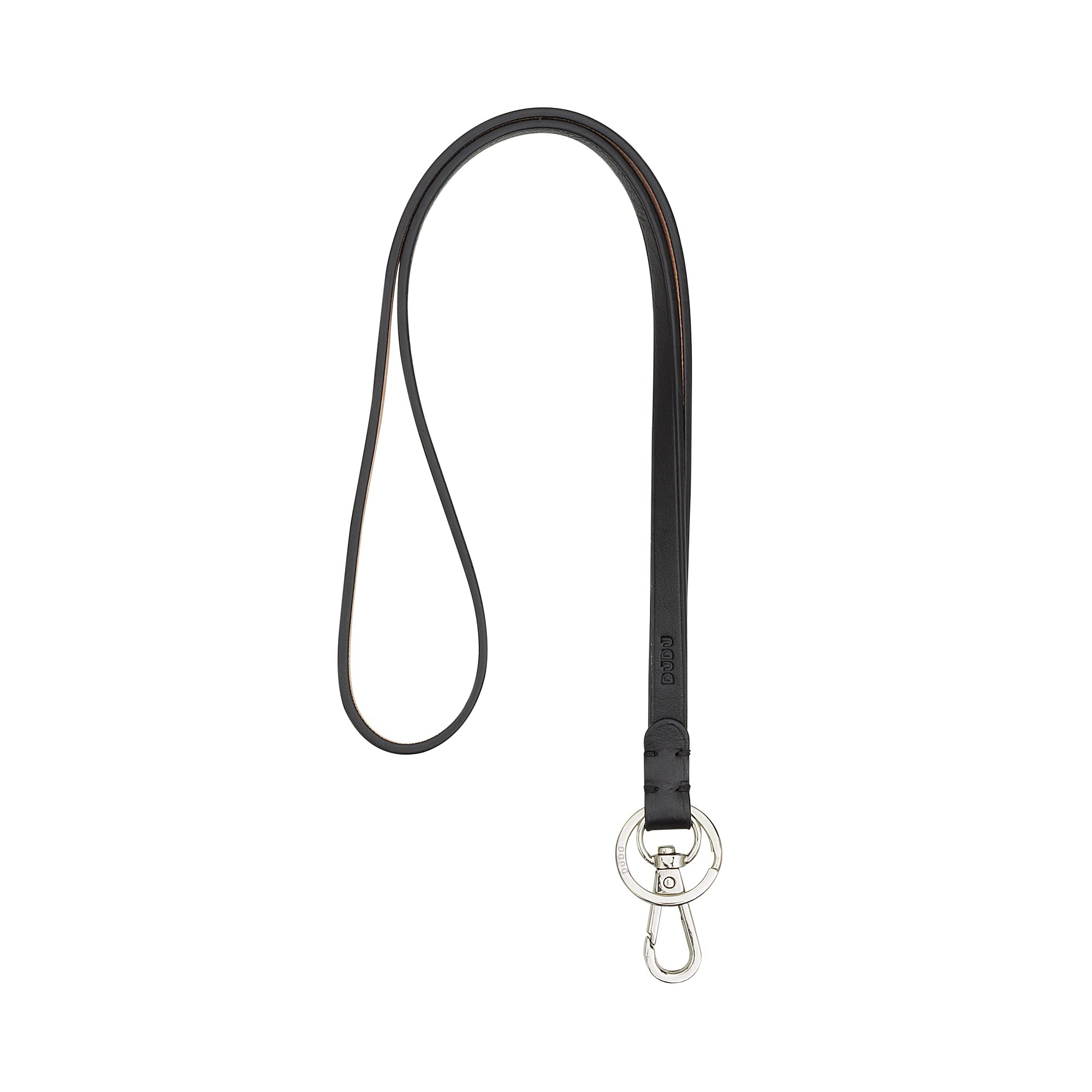 DUDU Schlüsselbund aus Echt Leder mit Metallring und Karabinerhaken, Schlüsselband für Schlüssel, Ausweishülle, Auto, Schlüsselanhänger Schwarz