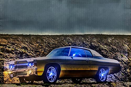 Samarkand - Lights LED-Bild mit Beleuchtung LED- Bilder Leinwandbild 65 x 45 cm Leuchtbild MUSCLE CAR AUTO/OLDTIMER/GOLD