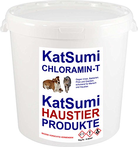 KatSumi Chloramin-T Chloramin-T gegen Giardien bei Katze und Hund, professionelles Desinfektionsmittel, wirkt gegen Viren, Pilze, Bakterien, Giardien, 1kg Eimer