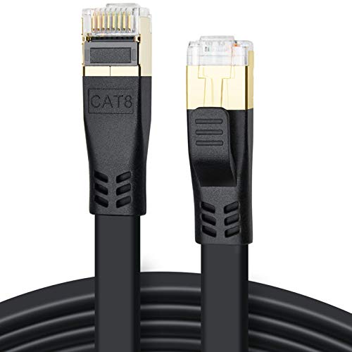 DDMALL CAT 8 Kabel Flach 20m, Hochgeschwindigkeit SFTP Netzwerkkabel 40Gbps 2000MHz 26AWG Internet LAN Kabel mit Vergoldetem RJ45 für Router, Modem, Gaming, Xbox, PCs (20m/schwarz)