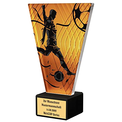 Larius Fussball Pokal - Ehrenpreis Trophäe Goldener Schuh Ball - Amber Glaspokal (Best Player, mit Wunschtext)