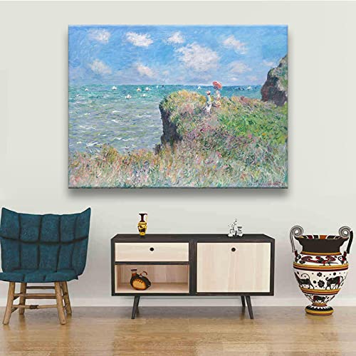 Claude Monet Leinwandbilder Klippenspaziergang in Pourville Impressionistische Poster und Drucke Wandkunst Bilder Wohnkultur 50 x 75 cm (20 x 30 Zoll) rahmenlos