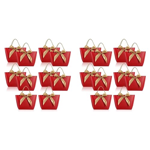Gotoger 20 Stück Geschenktüte mit Papier Party Favor Bag Geschenk Wrap Snack Bag mit Schleife Band Geschenk Favor Rot