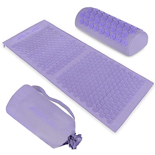 Nagelmatte zur Entspannung Selbstmassage - Akupressurmatte mit Kissen Akupressur-Set für Rückenschmerzen - Massagematte für Schmerzenlinderung und Muskelverspannung (Lila)