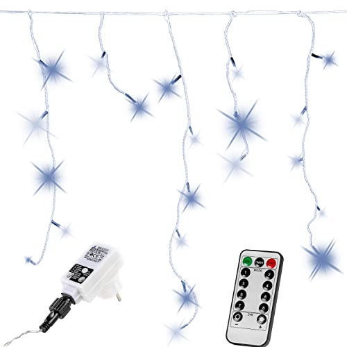VOLTRONIC® 600LED Eisregen Lichterkette für innen und außen, Farbe: kaltweiß, GS geprüft, IP44, mit 8 Leuchtmodi/Fernbedienung/Timer