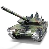 RC Panzer mit Schussfunktion ferngsteuert "German Leopard 2A6" Heng Long 1:16 mit R&S, Metallgetriebe (Stahl) und Metallketten -2,4Ghz -V 7.0 - PRO