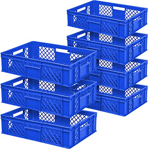 7x Eurobehälter durchbrochen/Stapelkorb, lebensmittelecht, Industrieqaulität, LxBxH 600x400x150 mm, blau