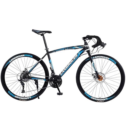 700C-Räder, 21/24/27/30 Geschwindigkeit, Fahrrad for Erwachsene, stoßdämpfender Rahmen aus Kohlenstoffstahl for Rennräder, Fahrrad mit gebogenem Lenker und Doppelscheibenbremse ( Color : Black-blue ,