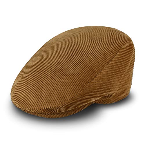 fiebig Cord Flatcap für Damen & Herren | Schiebermütze aus Baumwolle mit gestepptem Innenfutter | Flache Cordmütze Made in Italy (61-XL, beige)