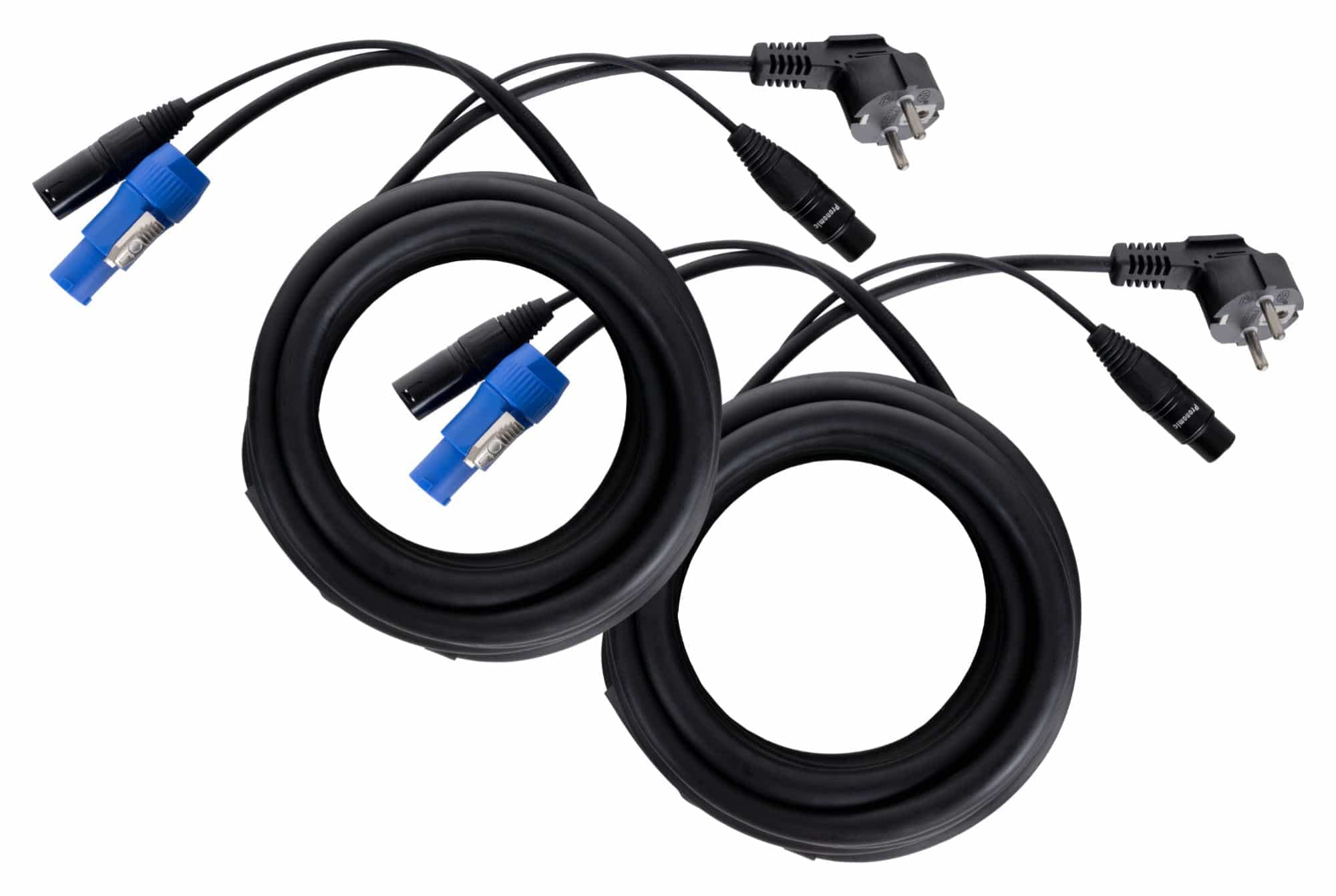 Pronomic Stage EUPPX-2.5 Hybridkabel Euro/Powerplug/XLR 2x Set - Länge: 2,5 m - Kombi-Kabel für Aktiv-Lautsprecher - Stromversorgung und Signal in einem - Powercon/Schuko-kompatibel - schwarz