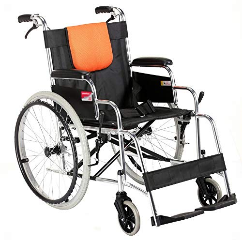 GZZ Aluminiumlegierung des Rollstuhls H062 für Den Älteren Leichtgewichtsrollstuhl, Der Manuellen Rollstuhl Frei mit Der Handbremse Aufblasbar Faltet,EIN,Einheitsgröße