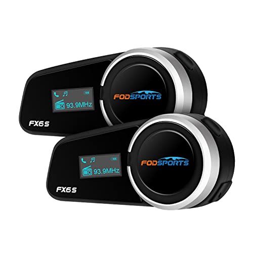 Fodsports FX6S Motorrad Bluetooth Headset, Helm Intercom Kommunikationssystem mit LCD Bildschirm/FM Radio/Freisprechen / 6 Riders Pairing/Reichweite-1000M /CVC Geräuschunterdrückung/Wasserdichtes