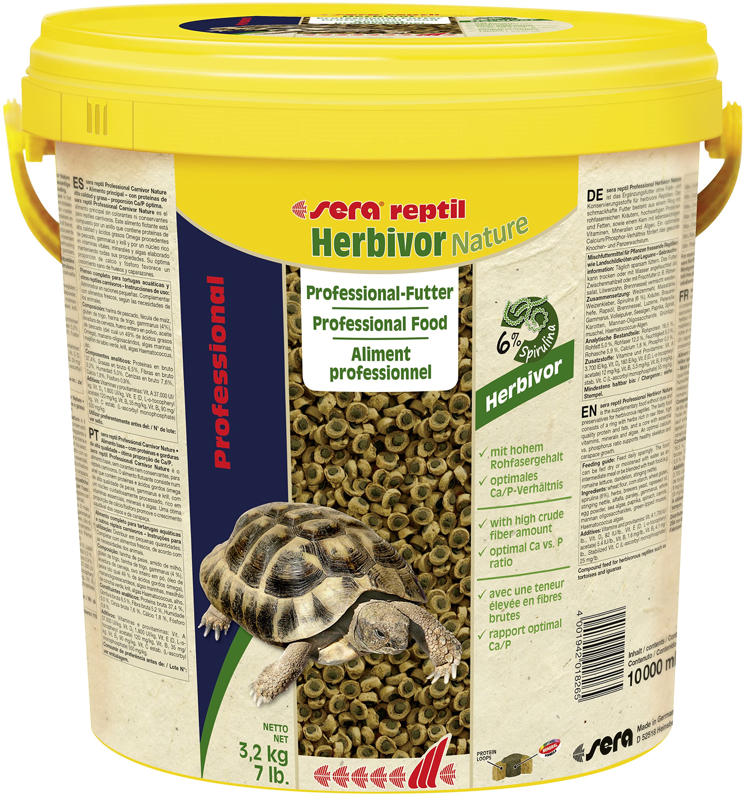 sera reptil Professional Herbivor Nature | 10 L (3,2 kg) für Landschildkröten & Leguane | Ohne Farb- und Konservierungsstoffe | Reich an Vitaminen, Mineralien & Algen