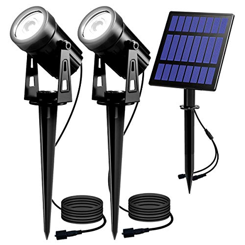 (2 Stück) T-SUN LED Solar Gartenleuchte, 2-in-1 Wasserdicht Spotlight Solarleuchten, Wasserdicht IP65 Extérieur Flutlicht mit 3 Meter Kabe. (Kaltweiß 6000K)