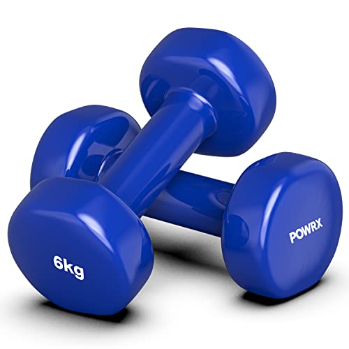 POWRX Vinyl Hanteln Paar Ideal für Gymnastik Aerobic Pilates 0,5 kg – 10 kg I Kurzhantel Set in versch. Farben (2 x 6 kg (Blau))
