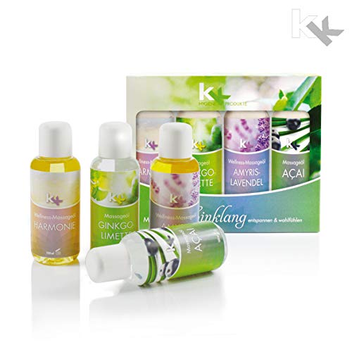 Massageöle | Massageöl Set"Einklang" | Partnermassage | Wellnessöl | Geschenkset | 4 x 100 ml Flasche