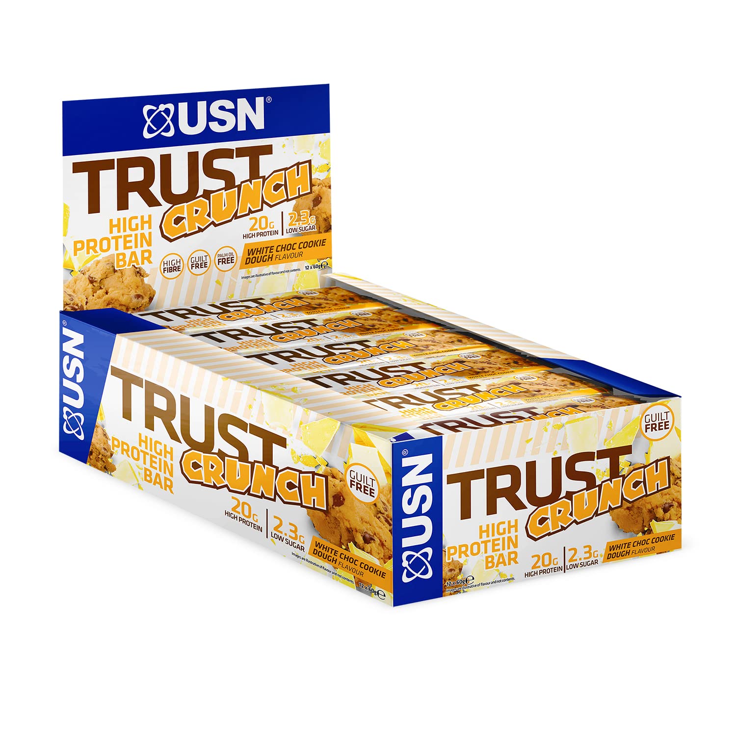 USN Trust Crunch Proteinriegel White Cookie Dough mit viel Protein und wenig Kohlenhydraten: Gesunde Snackriegel, die lecker schmecken und satt machen
