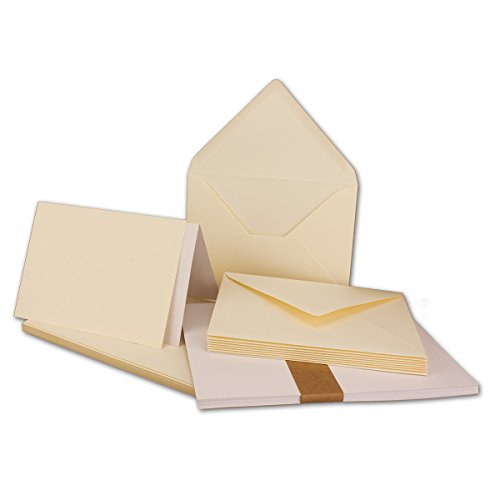 100x Faltkarten SET DIN A6/C6 mit Brief-Umschlägen in Vanille - inklusive Einleger - 14,8 x 10,5 cm - Premium Qualität - FarbenFroh
