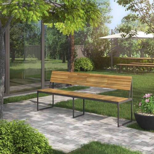 OUTLIV. Floris 3-Sitzer Gartenbank 200 cm mit Gestell aus Stahl in Schwarz und Sitzfläche sowie Rückenlehne, Akazienholz in Akazie Natur