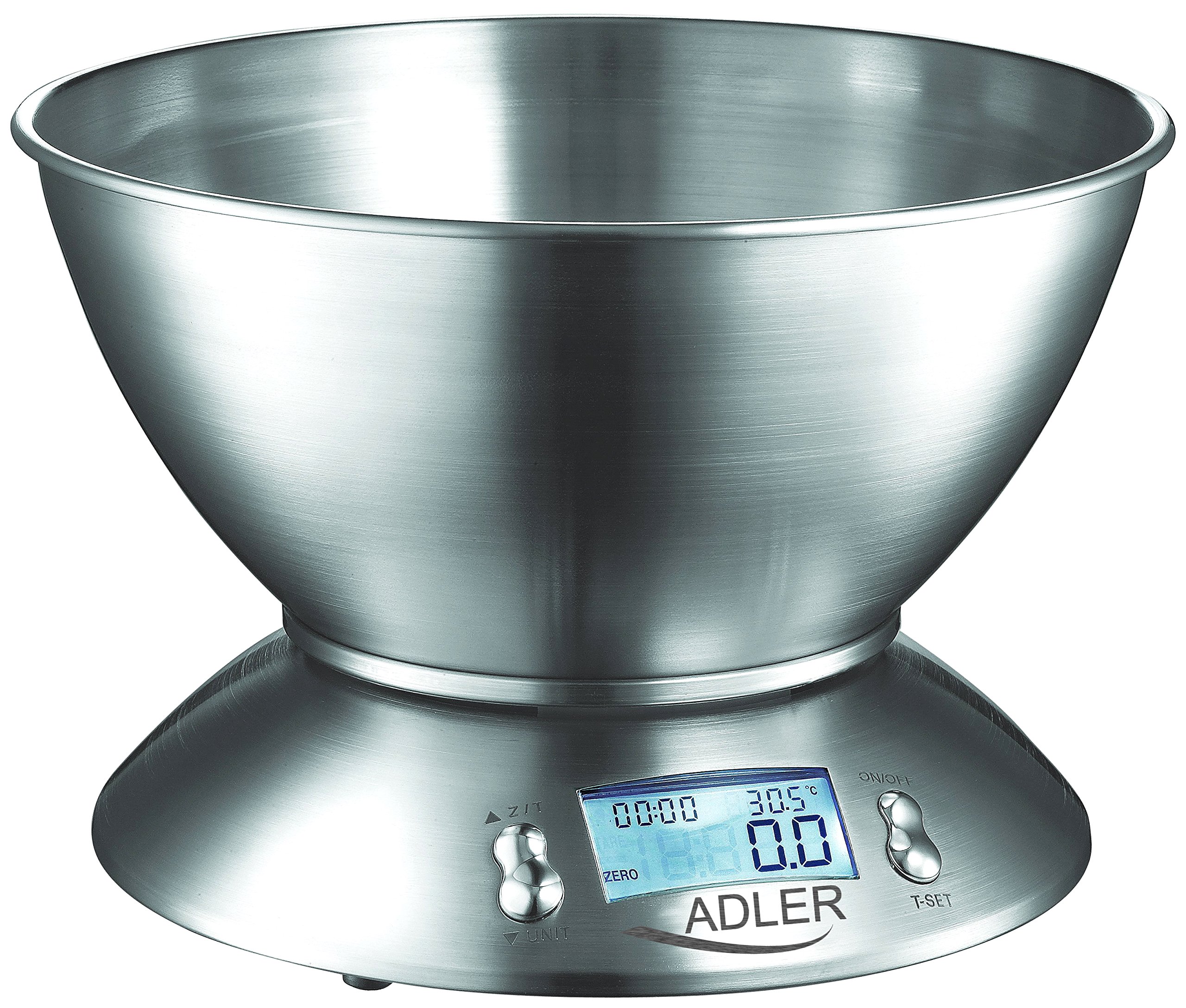 Adler AD 3134 Digitale Küchenwaage mit Edelstahl-Schüssel, silber metallic
