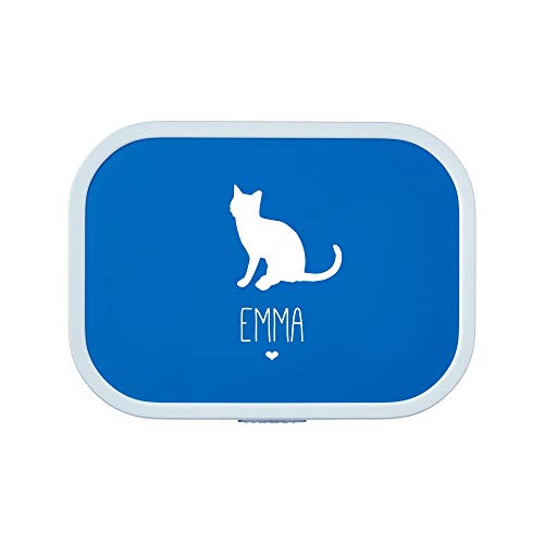4you Design Brotdose Katze Silhouette mit Namen | Mepal Campus + Bento Box & Gabel - Schule - Kindergarten - Lunchbox - 6 Farben (Blau)