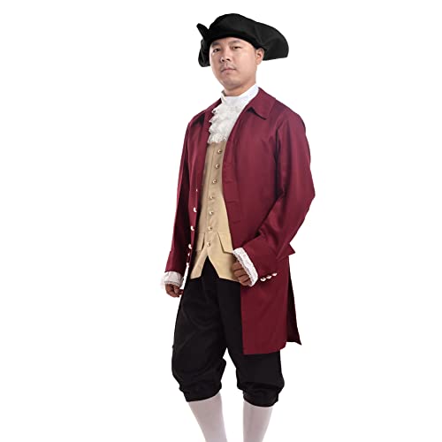 BLESSUME Mittelalter Renaissance Kostüm Herren Piraten Patriotisches Kostüm (Weinrot Anzug, L)