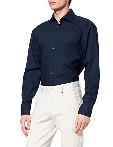 Seidensticker Herren Regular Fit Langarm Klassisches Hemd, dunkelblau, 40
